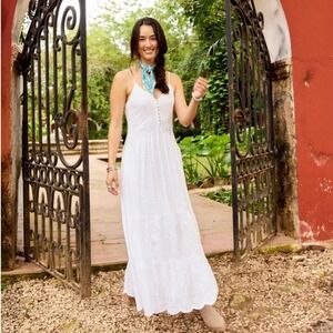 Sundance‎ NWT Arezzo Eyelet Maxi Dress LP White Boho Cottagecore Coastal Cowgirl